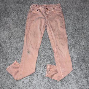 True Religion Womens Halle Mid-Rise Light Pink Salmon Skinny Jeans Denim 27x28